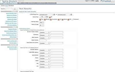 DOCSIS Cable Modem Search Test Parameters