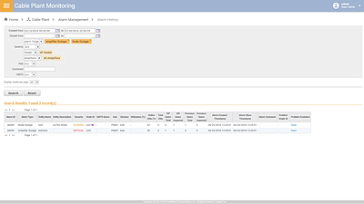 Cable Plant Monitoring Alarm History