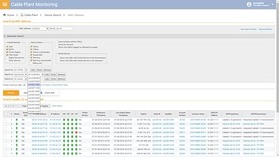 Cable Plant Monitoring  Search by MAC, with Adv Criteria expanded