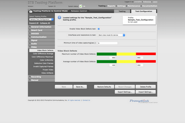 STB Test Parameters Settings